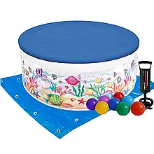 Дитячий надувний басейн Intex 58480-3 «Акваріум», 152 х 56 см, з кульками 10 шт, тентом, підстилкою, насосом топ