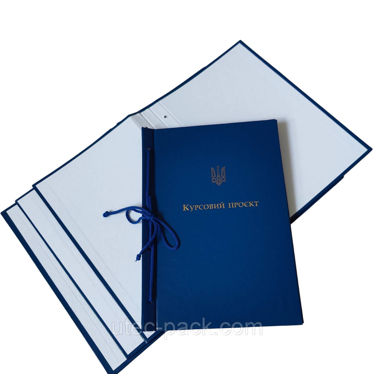 Обкладинка "Курсовий проект" синій, бумвініл, тиснення під золото, 215×305 мм, 20 мм корінець (1 шт)