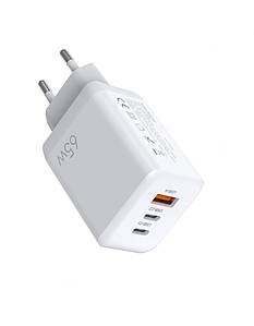 Зарядний пристрій мережевий USB GaN/QC3.0/PD 65W 2 USB-C + 1 USB-A білий