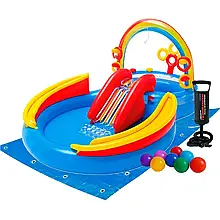 Надувний ігровий центр Intex 57453-2 «Райдуга», 297 х 193 х 135 см, з кульками 16 шт, підстилкою, насосом топ