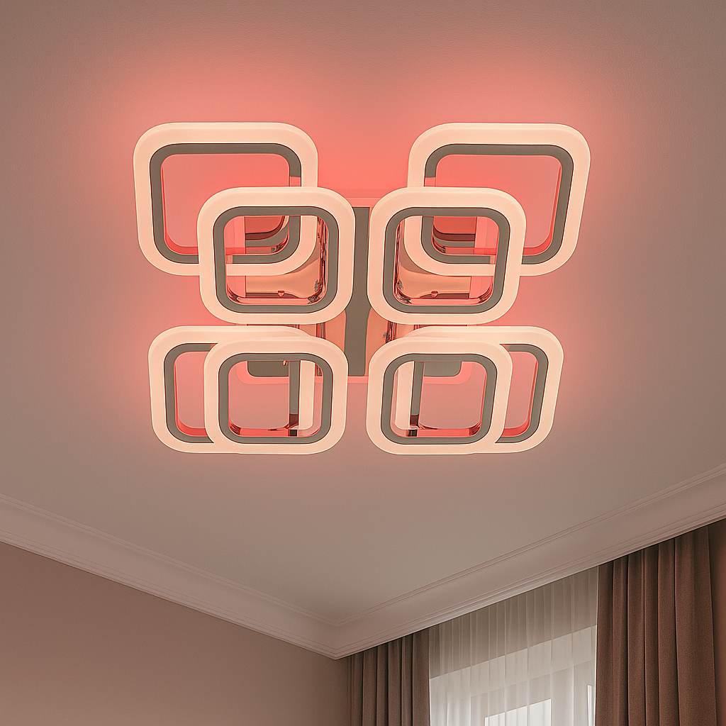Квадратна люстра на стелю Vatan Light 144W до 25 кв.м колір Хром 1143/4+4 HR 3color