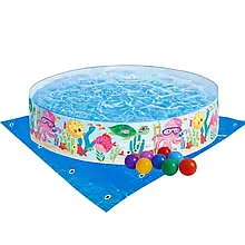 Басейн дитячий каркасний Intex 56452-2 «Океан», 183 х 38 см, з кульками 10 шт, підстилкою топ
