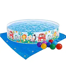 Дитячий каркасний басейн Intex 58477-2 «Африка», 122 х 25 см, з кульками 10 шт, підстилкою топ