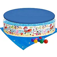Басейн дитячий каркасний Intex 56451-3 «Пляж на мілководді», 152 х 25 см, з кульками 10 шт, тентом, підстилкою топ