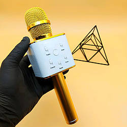 Караоке-мікрофон з динаміком блютуз Bluetooth DM Karaoke Q7 Золотий дитячий блютус бездротовий, мікрофон (ST)