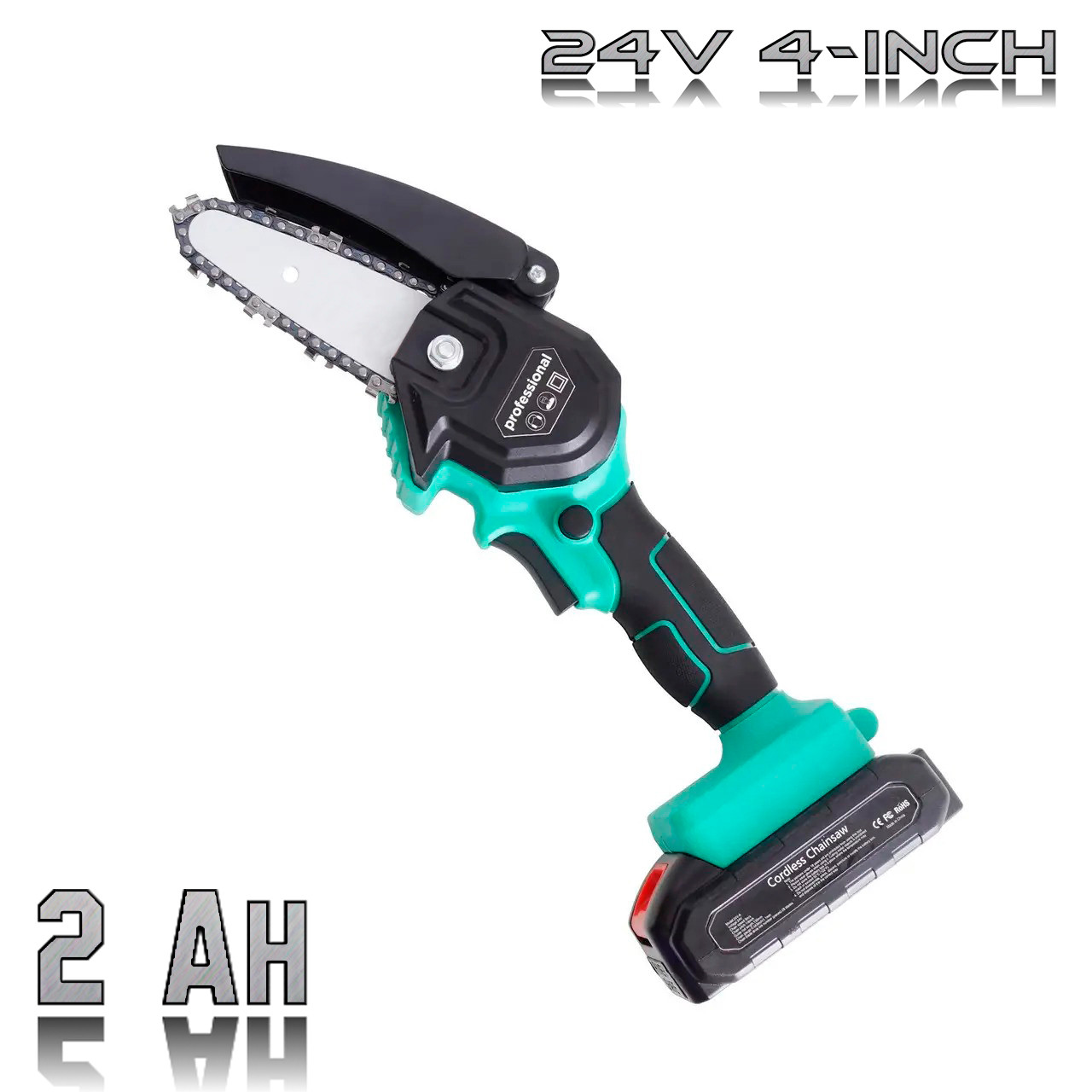 Ланцюгова акумуляторна електропила 4 дюйми Chainsaw 24V-A 2Ah садова електропила на акумуляторі, мініпила (ST), фото 1