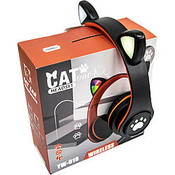 Навушники бездротові з підсвіткою CAT EAR YW-018 Bluetooth навушники з вушками (Чорний) блютуз гарнітура (ST)