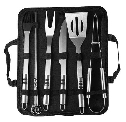 Набір для гриля та барбекю: 6 аксесуарів — Для шанувальників BBQ — з неіржавкої сталі з ножем 4 шампурами 2304, фото 1