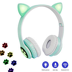 Бездротові навушники з вушками Cat ear headphones VZV-23M, накладні дитячі навушники блютуз Бірюзові (ST)