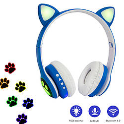 Блютуз-навушники дитячі Cat ear headphones VZV-23M, Сині бездротові навушники з вушками з підсвіткою (ST)