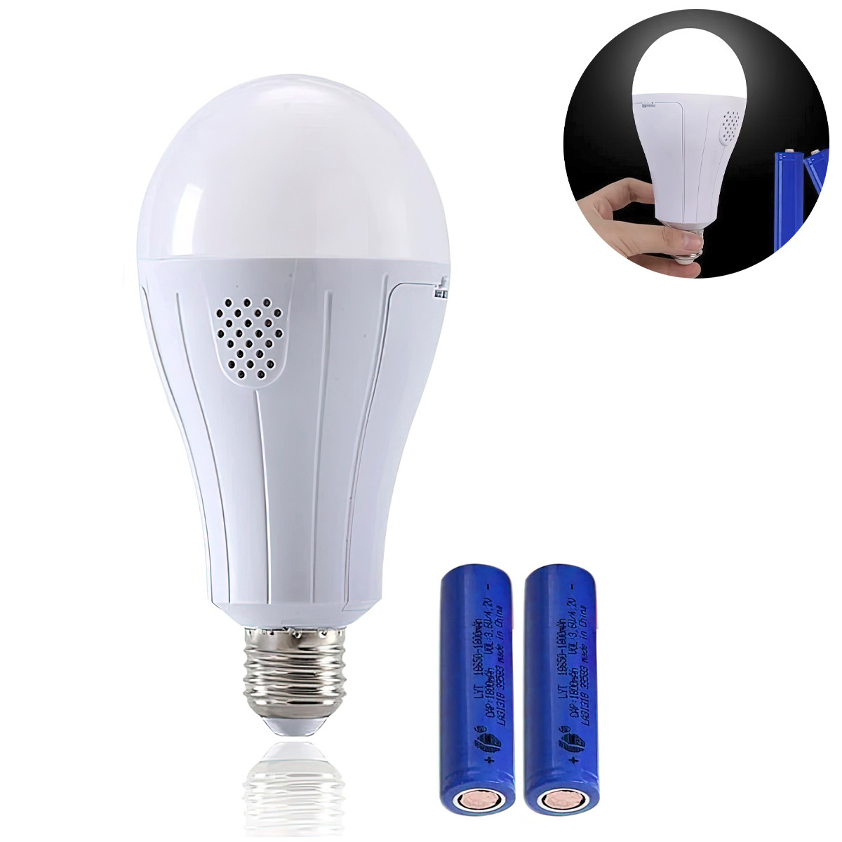 Лампа світлодіодна на батарейках 20W LED Intelligent Bulb E27 LED лампочка на 2х18650 (смарт лампочка) (ST), фото 1