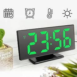 Годинник настільний електронний 3618L дзеркальний LED-годинник з термометром (Зелена підсвітка) | годинник лід (ST)
