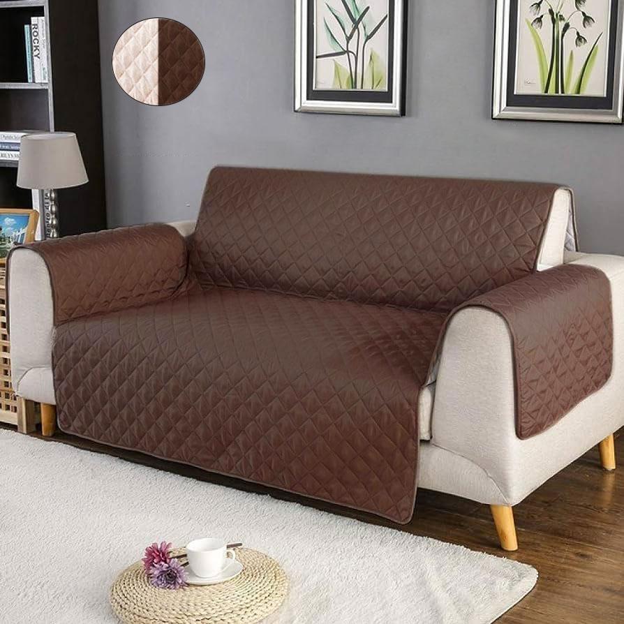 Стьобане покривало на диван Couch Coat 165х125 см, двостороннє покривало на софу Бежево-коричневе (ST), фото 1