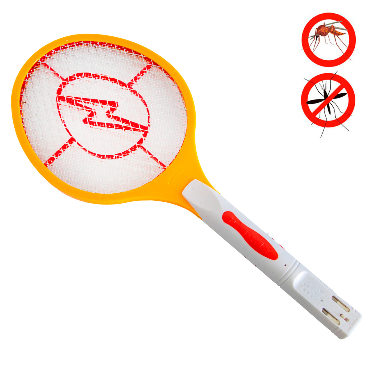 Ракетка проти комарів Rechargeable Mosquito Hitting Swatter Жовтогаряча з білою ручкою, електромухобійка (ST), фото 1