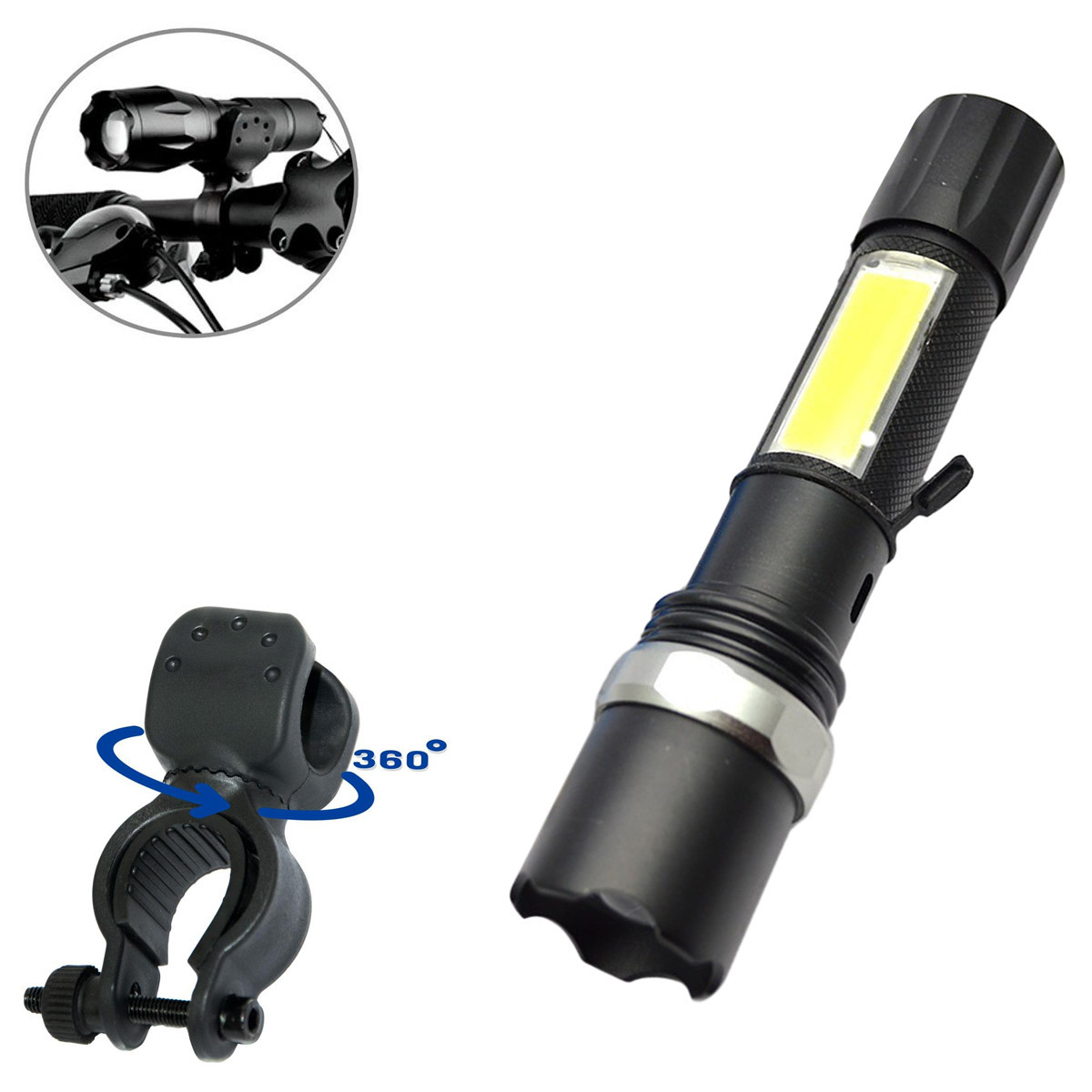 Світлодіодний ліхтарик на акумуляторі з COB X-Balog BL W546 і тримач ліхтарика на велосипед KK 03 (ST), фото 1