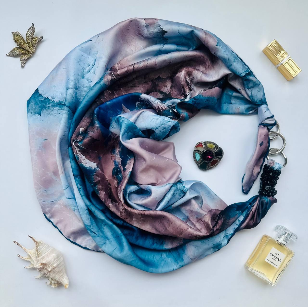 Дизайнерська хустка My Scarf "Блакитний океан" прикрашена агатом