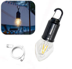 Лампочка з акумулятором Camping Lamp T03 Чорний, кемпінгова лампа на акумуляторі з карабіном (ST)