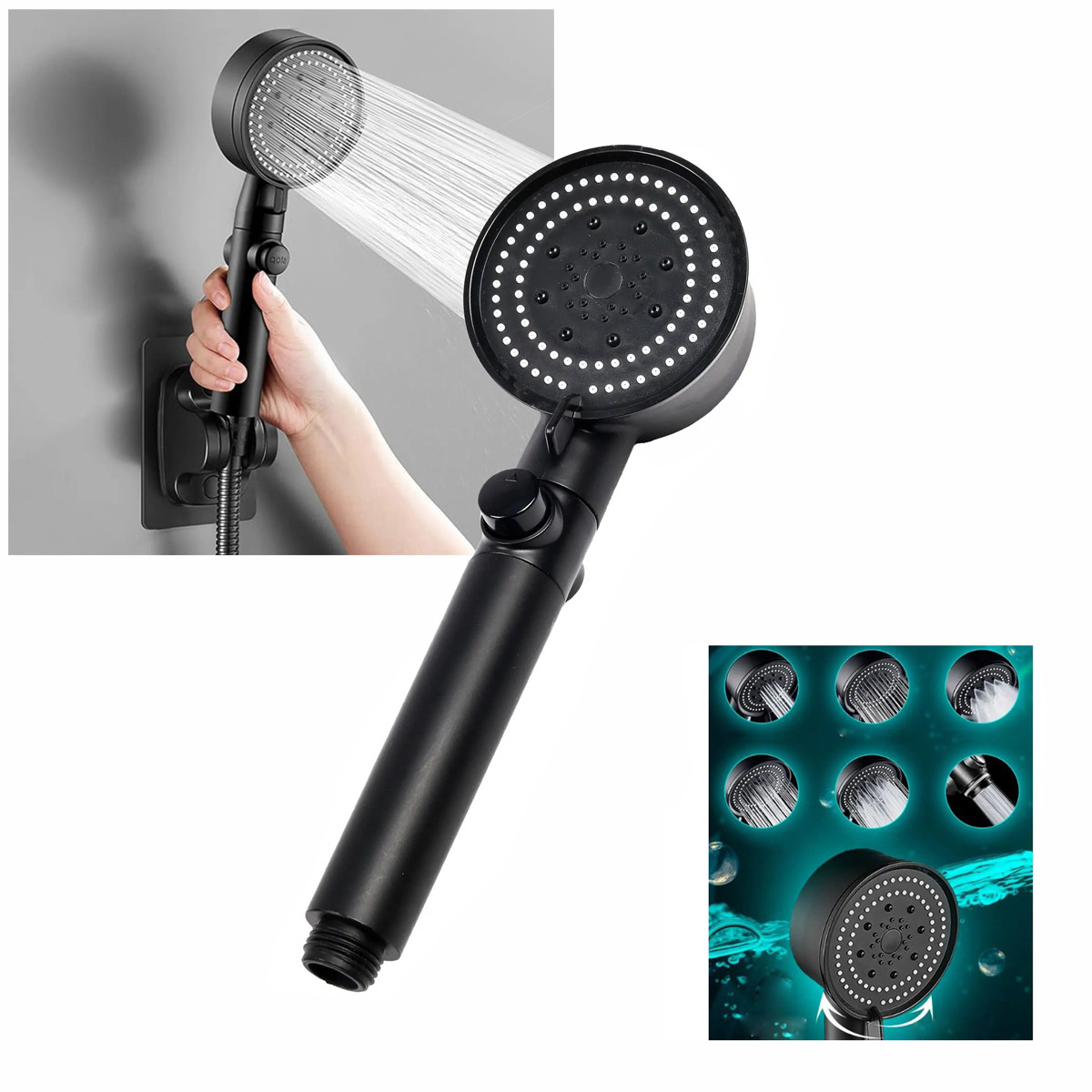 Лійка для душу 6 режимів Pressurized Shower Black лійка для душу з турбовентилятором | лійка для душу (ST), фото 1