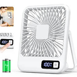 Акумуляторний настільний мінівентилятор Desktop Stand Fan Білий, з підставкою та дисплеєм, бездротовий (ST)