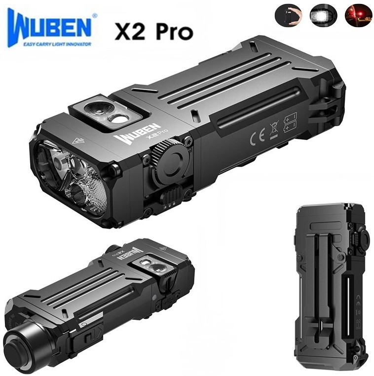 Ліхтар Wuben X2 Pro RGB Black (1500LM, USB-C, IP68, 205 метрів, Кліпса, Red Light, Кріплення на шолом)