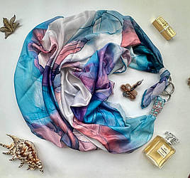 Дизайнерська хустка My Scarf "Блакита бабка кохання" 90 на 90 см прикрашена амазонітом