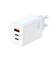 Зарядний пристрій мережевий USB GaN/QC3.0/PD 65W 2 USB-C + 1 USB-A білий