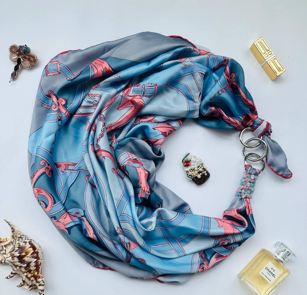 Дизайнерська хустка My Scarf "Блакита перлина" 90 на 90 см пофарбована амазонітом