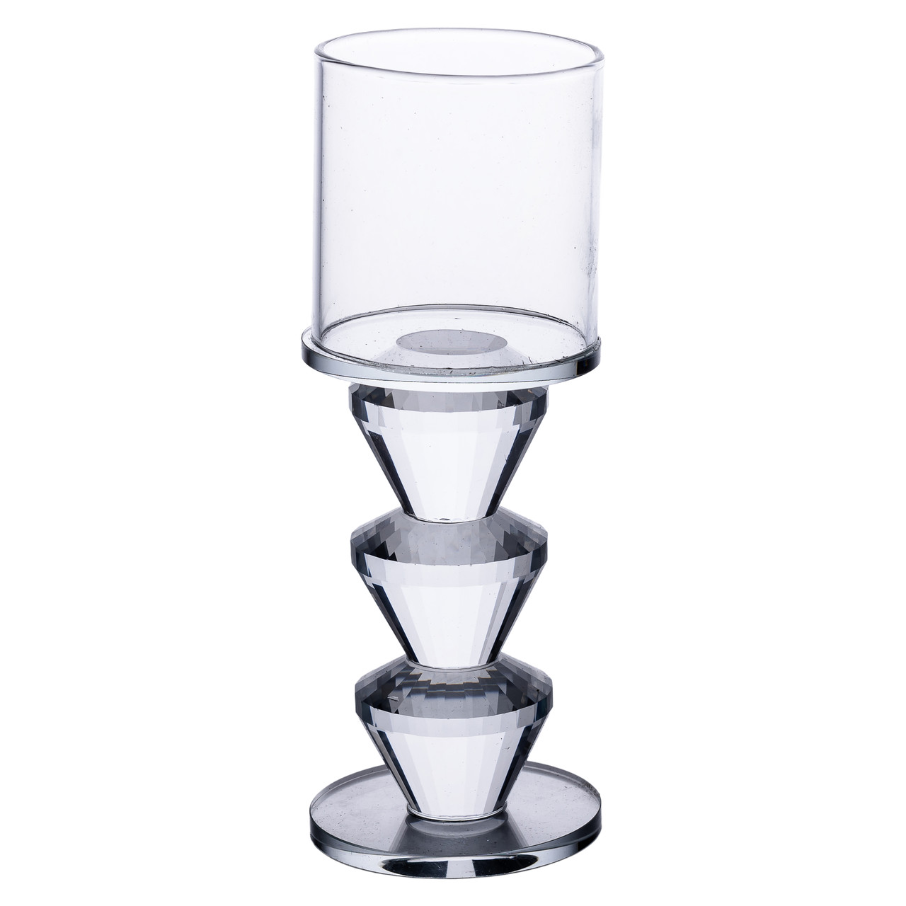 Підсвічник скляний келих на ніжці 6×16.5 см прозорий циліндричний, свічник декоративний мінімалістичний для інтер'єру, фото 1