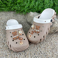 Крокси жіночі сабо на платформі з джибітсами Е-00161-381-1 Бежеві