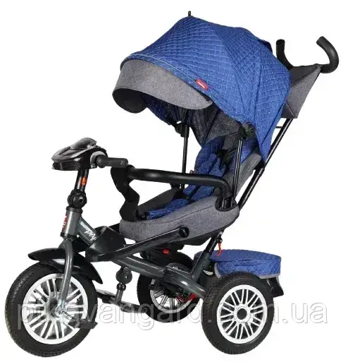 Велосипед триколісний синій з ручкою та козирком Best Trike (поворотне сидіння, фара музична), фото 1