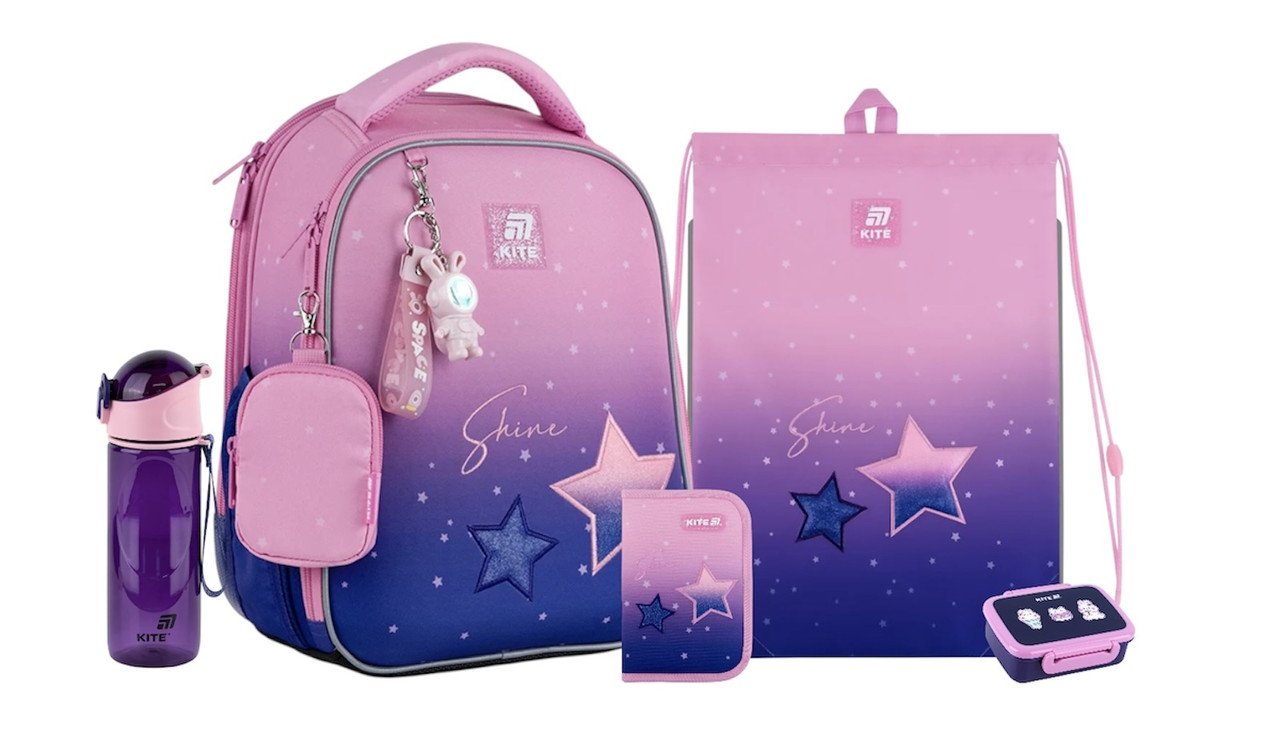 Шкільний набір Kite Education Sparkling (рюкзак, пенал, сумка, ланчбокс, пляшка) 115-130 см, фото 1