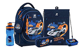 Шкільний набір Kite Education Hot Wheels (рюкзак, пенал, сумка, ланчбокс, пляшка) 115-130 см
