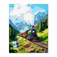 Картина для малювання за номерами на полотні 40х50 см з акриловими фарбами та пензлями пейзаж «Потяг у горах»