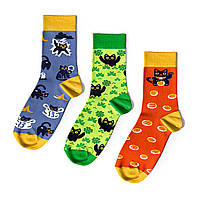 Модные носки с принтом мужские / женские разноцветные «Коты-счастливчики» 3 пары / Набор носков с рисунком