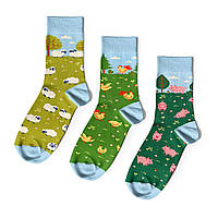 Стильные носки с принтом мужские / женские разноцветные «Сельской движ» 3 пары / Набор носков с рисунком