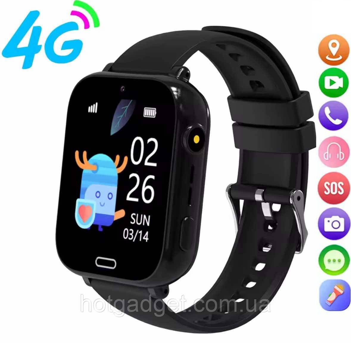 Дитячий розумний смарт годинник Lemfo Kids Watch 4G з камерою відеозв'язком і трекером GPS Black