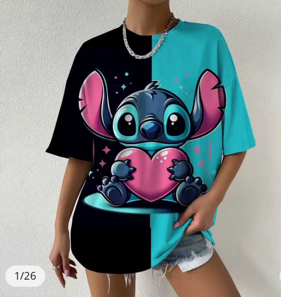 Яскрава жіноча футболка оверсайз Стіч, фото 1