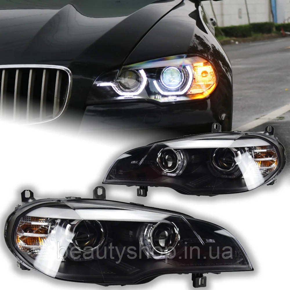 Передні світлодіодні фари Angel Eye з DRL для BMW X5 E70 (2007–2013), лінзовані передні ліхтарі