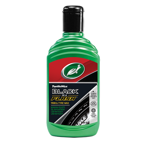 Поліроль-реставратор зовнішнього пластику й шин Turtle Wax BLACK IN A FLASH 300 мл, фото 1