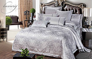 Комплект постільної білизни Bella Villa Євро сатин жакард з мереживом сірий (J-0060 Eu)