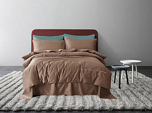 Постільна білизна сатин Deluxe Bella Villa з вишивкою коричневий (Т-0013)