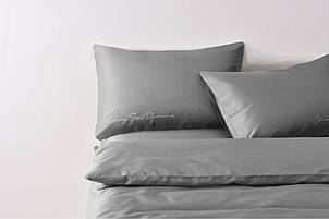 Постільна білизна сатин Deluxe Bella Villa з вишивкою сірий (Т-0009)