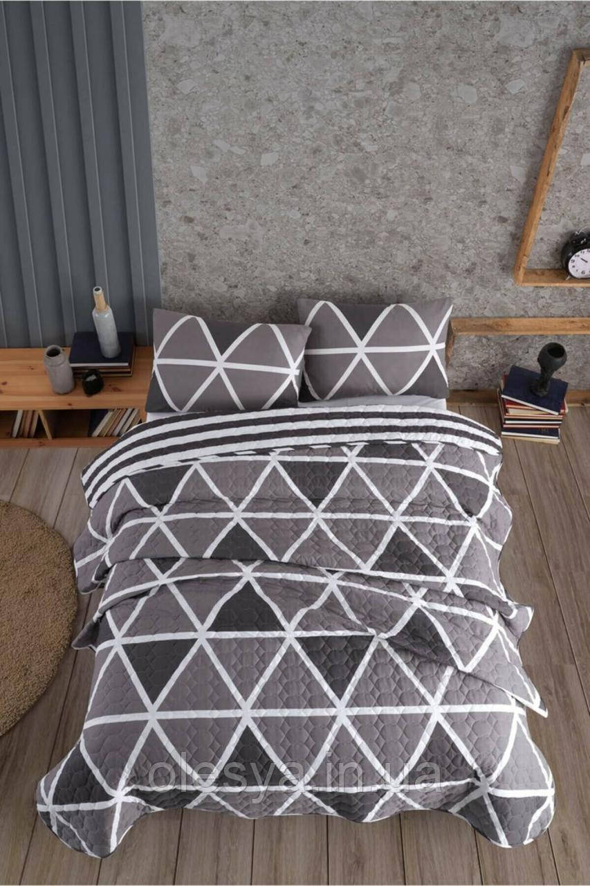 Покривало стьобане з наволочками ТМ Cotton Touch двоспальне 200х220 см Striped Gri, фото 1