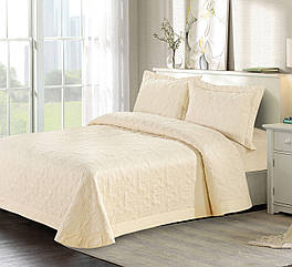 Покривало стьобане ТМ Bliss кремове з наволочками (Уцінка)