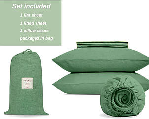 Monno Queen КПБ, Варена бавовна (155x200) зелена