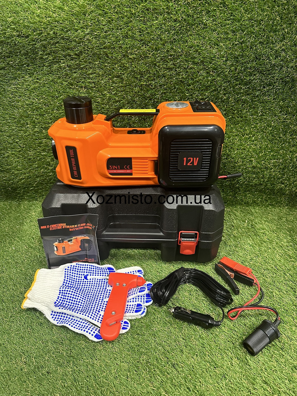 Електричний домкрат для авто 3 в 1 (Домкрат,Компресор, фанар) 12 V, 5,0Т Електрогідравлічний домкрат.