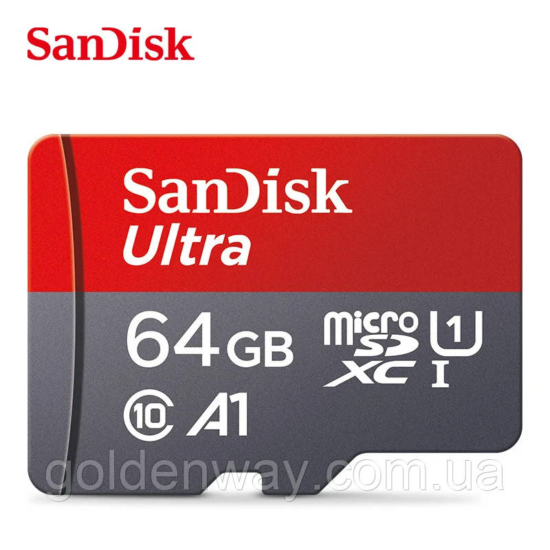 Карта пам'яті SanDisk Ultra microSDXC 64GB Class 10 U1 для відеореєстратора смартфона планшета GPS навігатора камери відеонагляду, фото 1