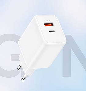 Зарядний пристрій мережевий USB GaN/QC3.0/PD 35W 1 USB-C + 1 USB-A білий