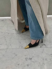 Жіночі чорні шкіряні туфлі — слінгбекі YSL Jeanne Slingback із золотим каблуком Yves Saint Laurent, фото 4