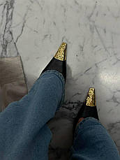 Жіночі чорні шкіряні туфлі — слінгбекі YSL Jeanne Slingback із золотим каблуком Yves Saint Laurent, фото 5